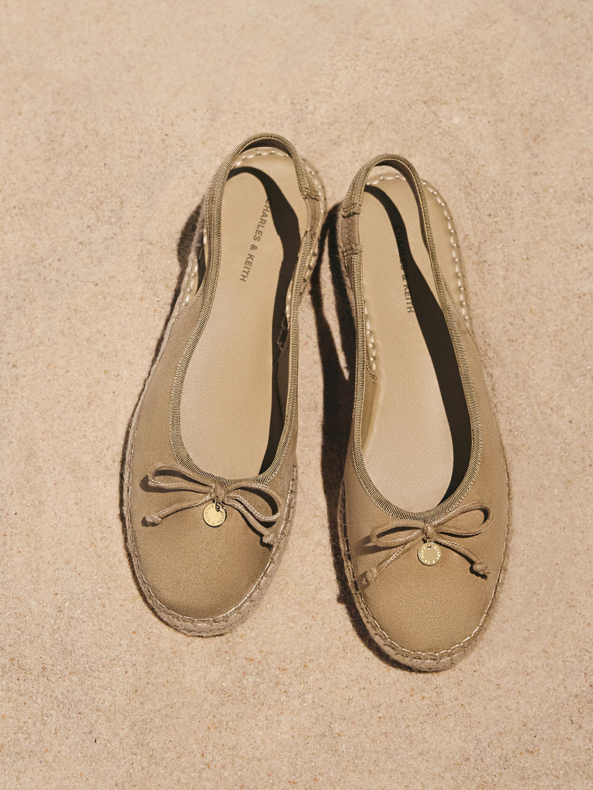 Faux Suede Bow Slingback Espadrilles - Sand | CHARLES & KEITH