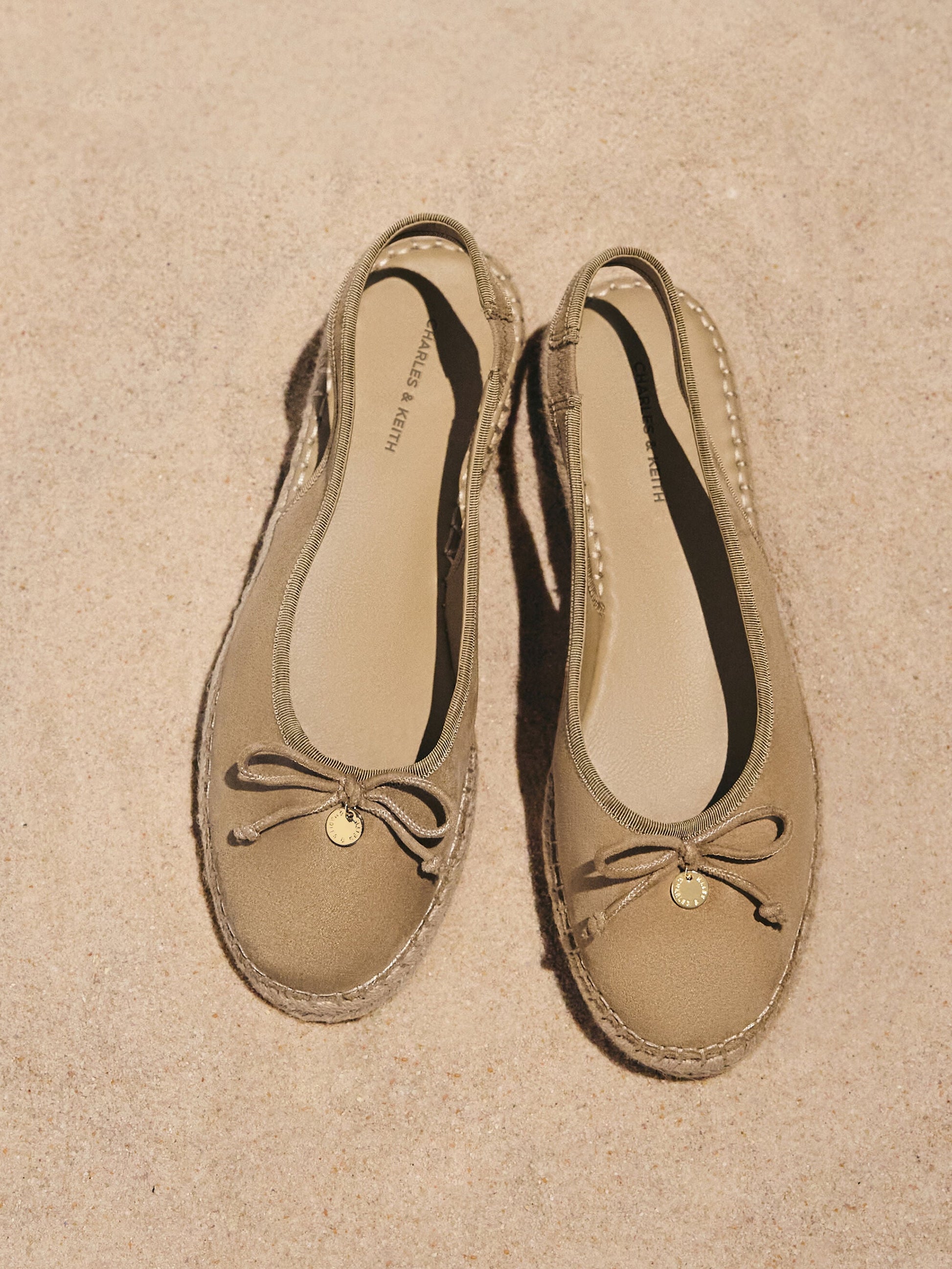 Faux Suede Bow Slingback Espadrilles - Sand | CHARLES & KEITH