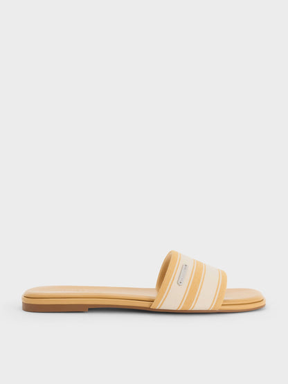 Striped Square-Toe Slide Sandals - Yellow | CHARLES & KEITH