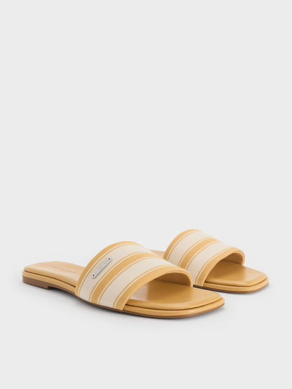 Striped Square-Toe Slide Sandals - Yellow | CHARLES & KEITH