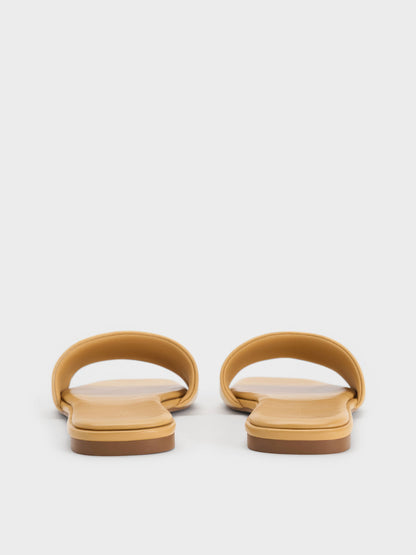 Striped Square-Toe Slide Sandals - Yellow | CHARLES & KEITH