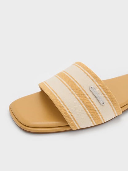 Striped Square-Toe Slide Sandals - Yellow | CHARLES & KEITH