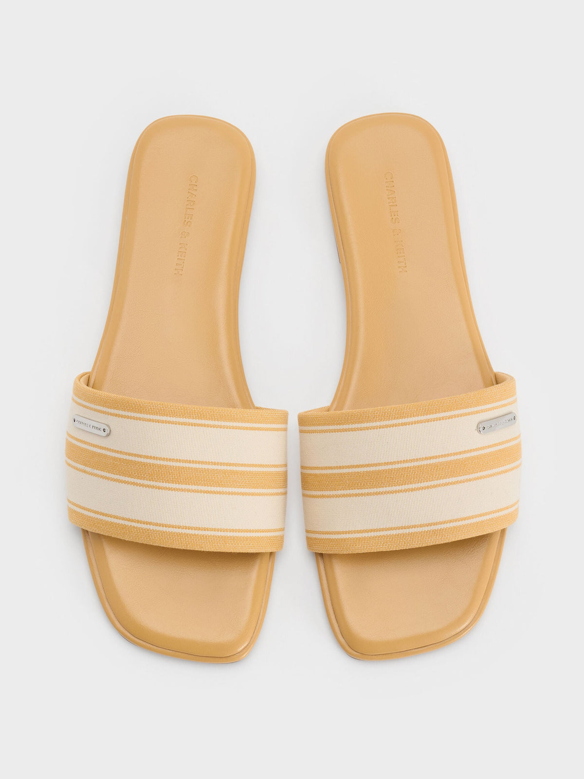 Striped Square-Toe Slide Sandals - Yellow | CHARLES & KEITH