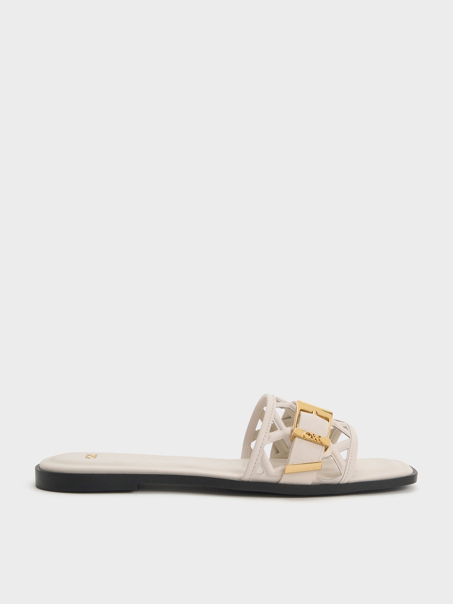 Whitney Leather Cut-Out Slide Sandals - Chalk | CHARLES & KEITH