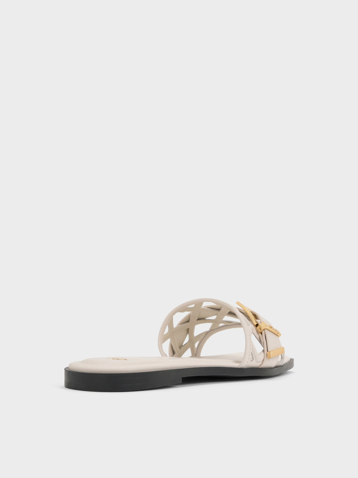 Whitney Leather Cut-Out Slide Sandals - Chalk | CHARLES & KEITH