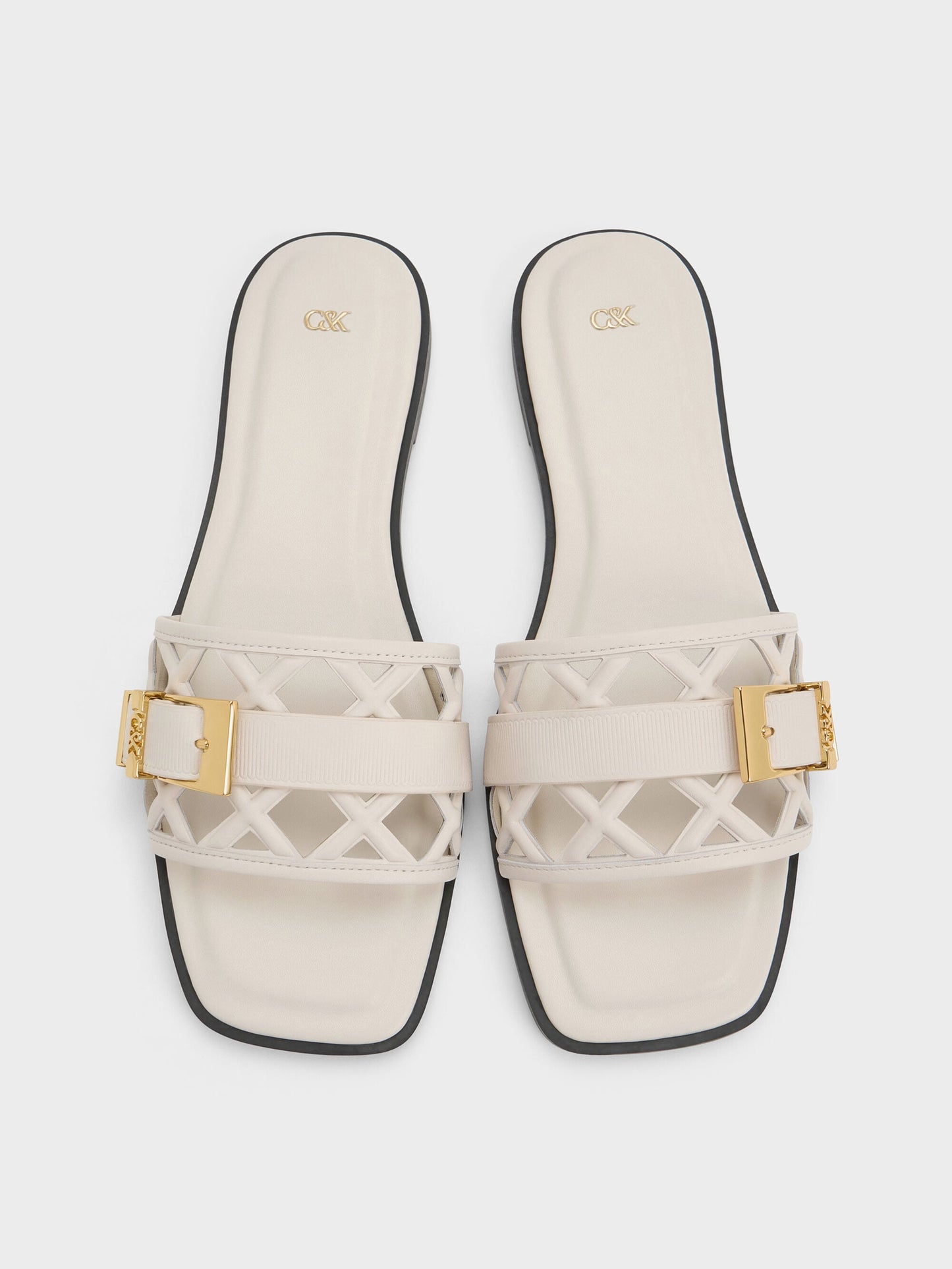 Whitney Leather Cut-Out Slide Sandals - Chalk | CHARLES & KEITH