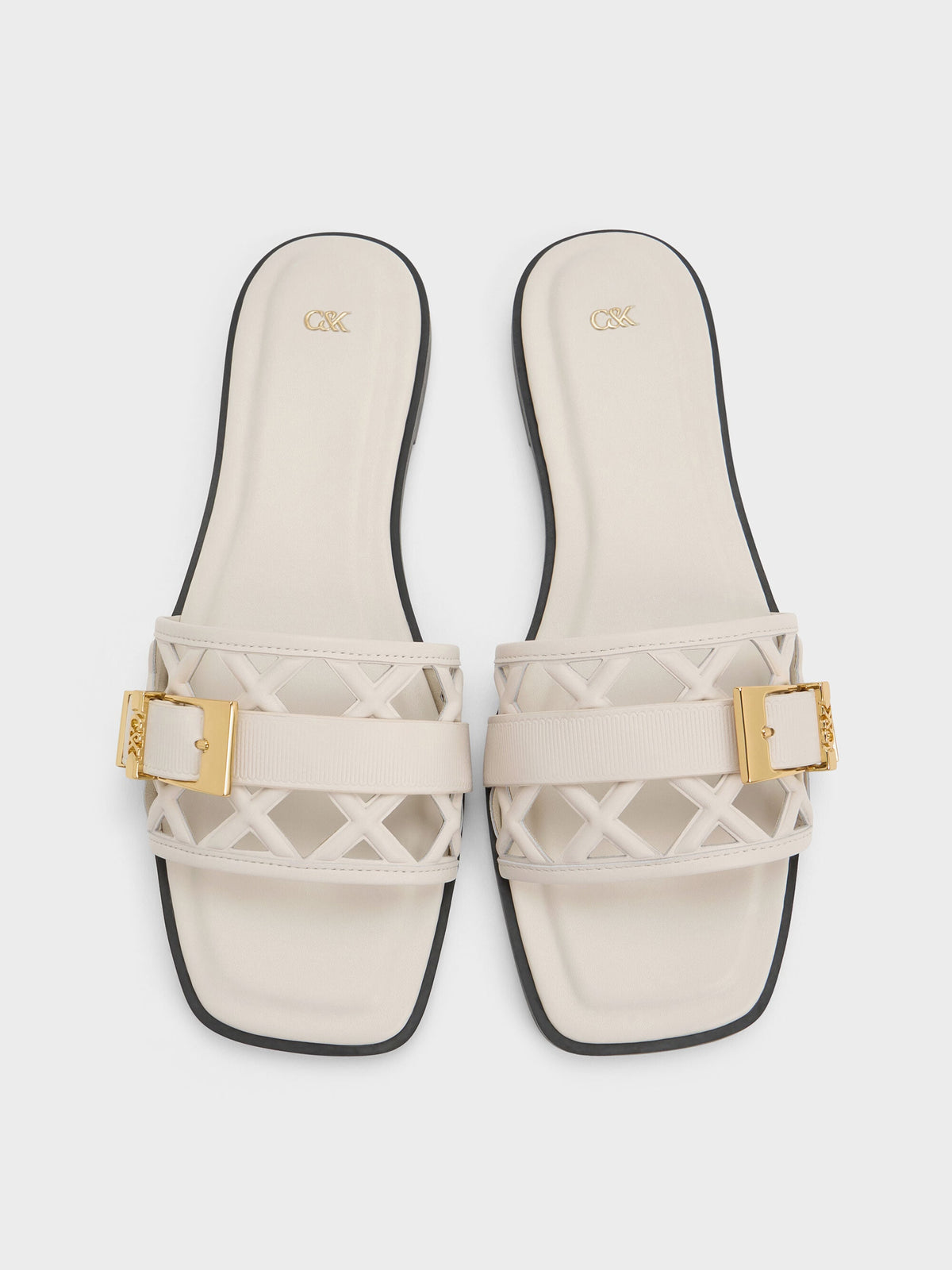 Whitney Leather Cut-Out Slide Sandals - Chalk | CHARLES & KEITH