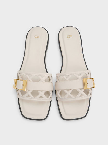 Whitney Leather Cut-Out Slide Sandals - Chalk | CHARLES & KEITH