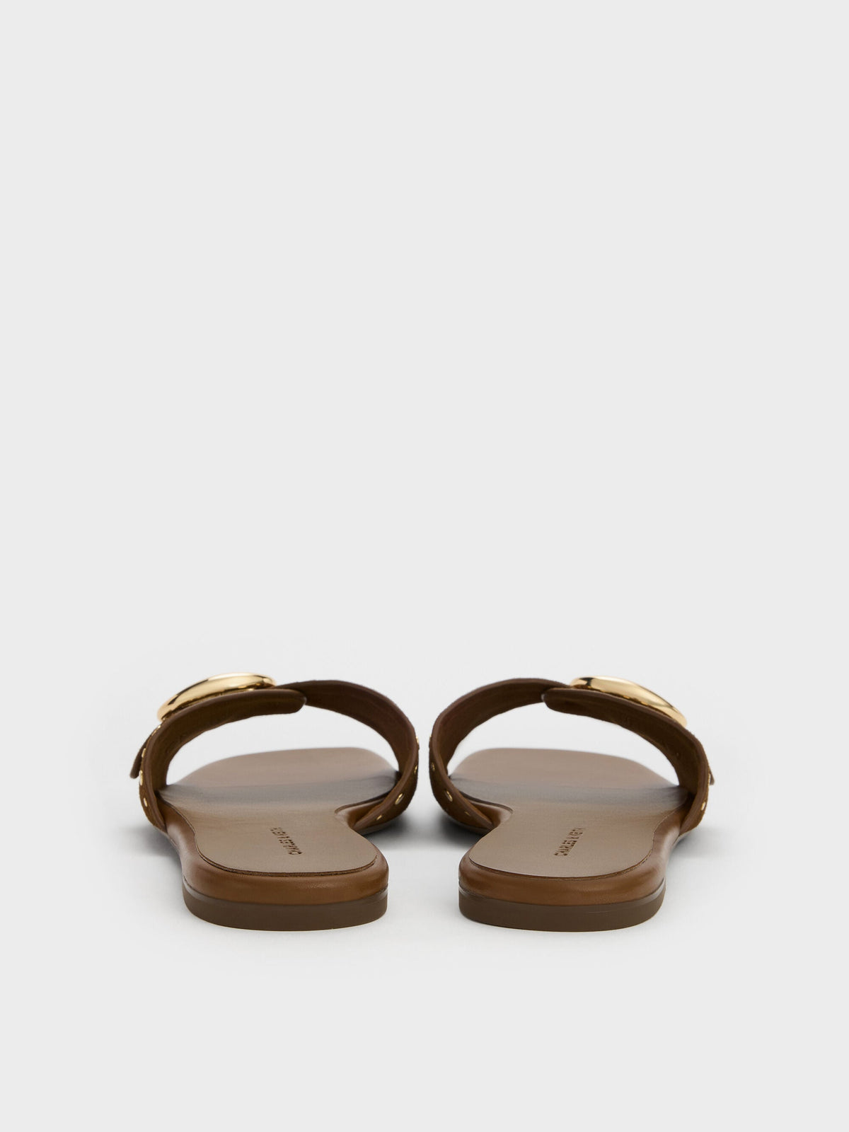 Studded Buckled Slide Sandals - Brown | CHARLES & KEITH