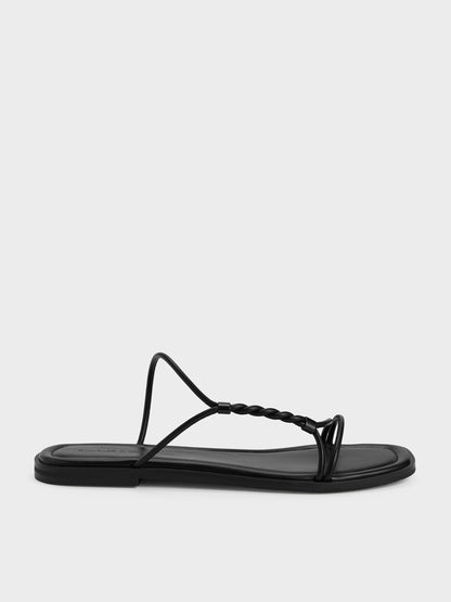 Fianna Twist-Strap Slide Sandals - Black | CHARLES & KEITH