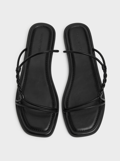 Fianna Twist-Strap Slide Sandals - Black | CHARLES & KEITH