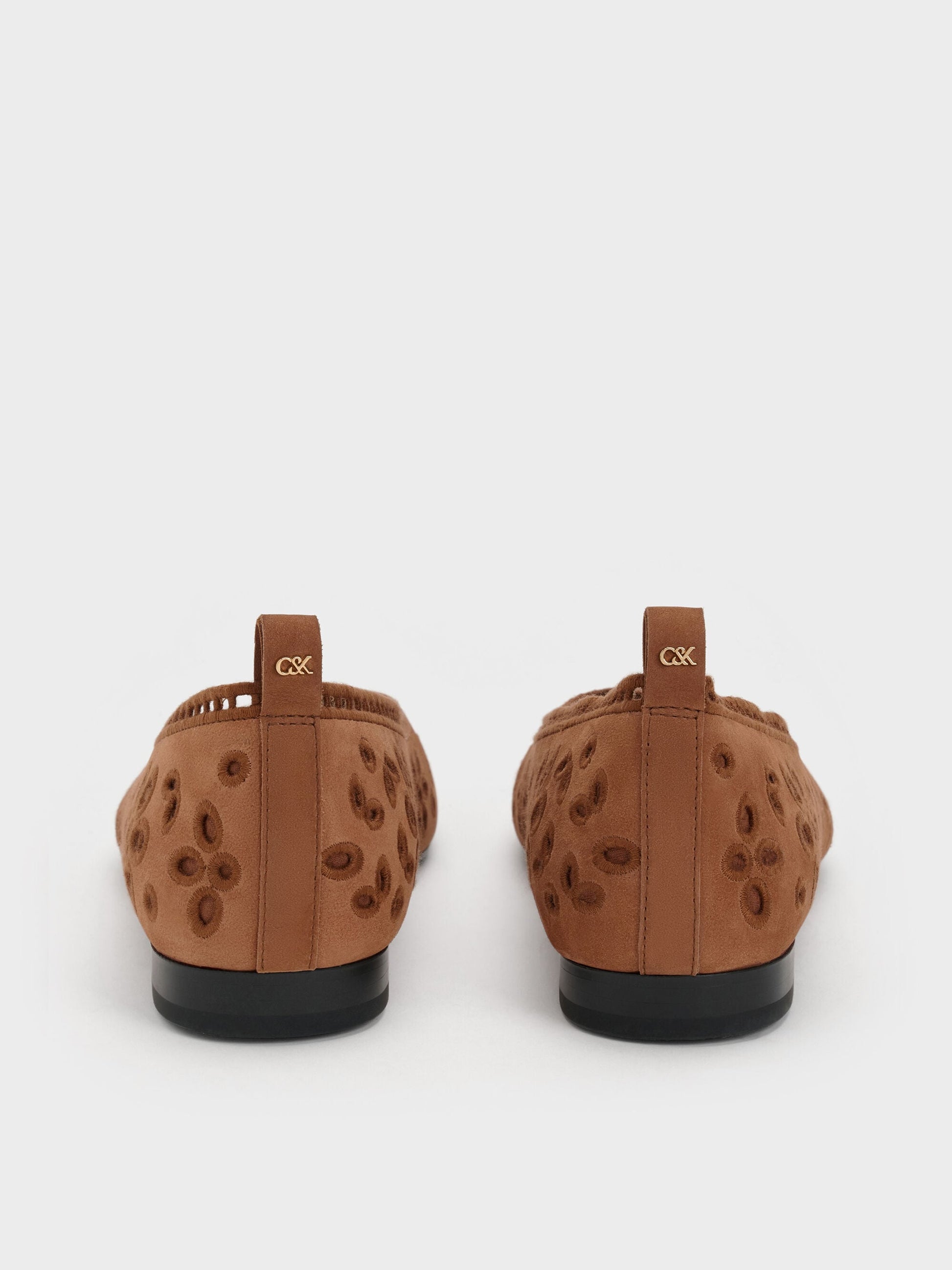 Leather Embroidered Ballet Flats - Cognac | CHARLES & KEITH
