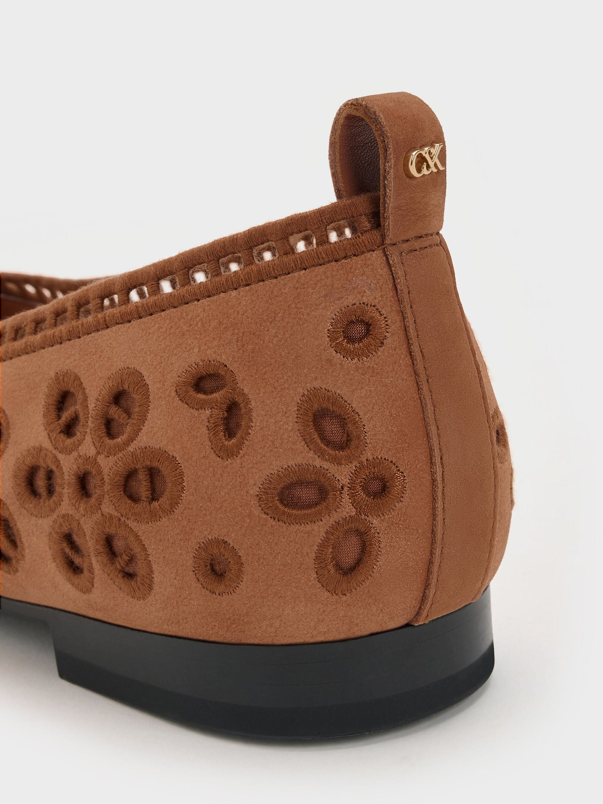 Leather Embroidered Ballet Flats - Cognac | CHARLES & KEITH