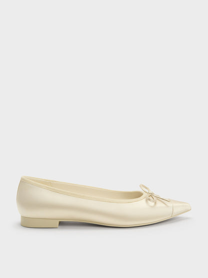 Briella Satin Cap-Toe Flats - Cream | CHARLES & KEITH