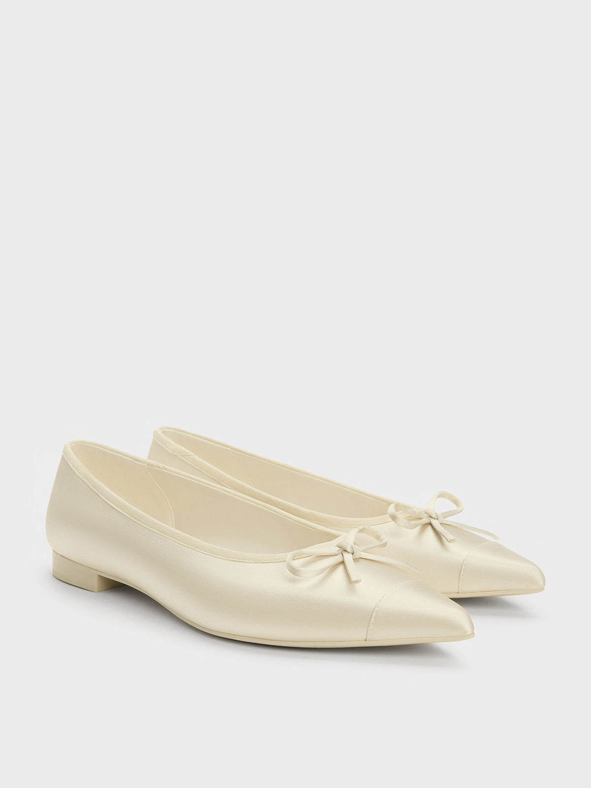 Briella Satin Cap-Toe Flats - Cream | CHARLES & KEITH