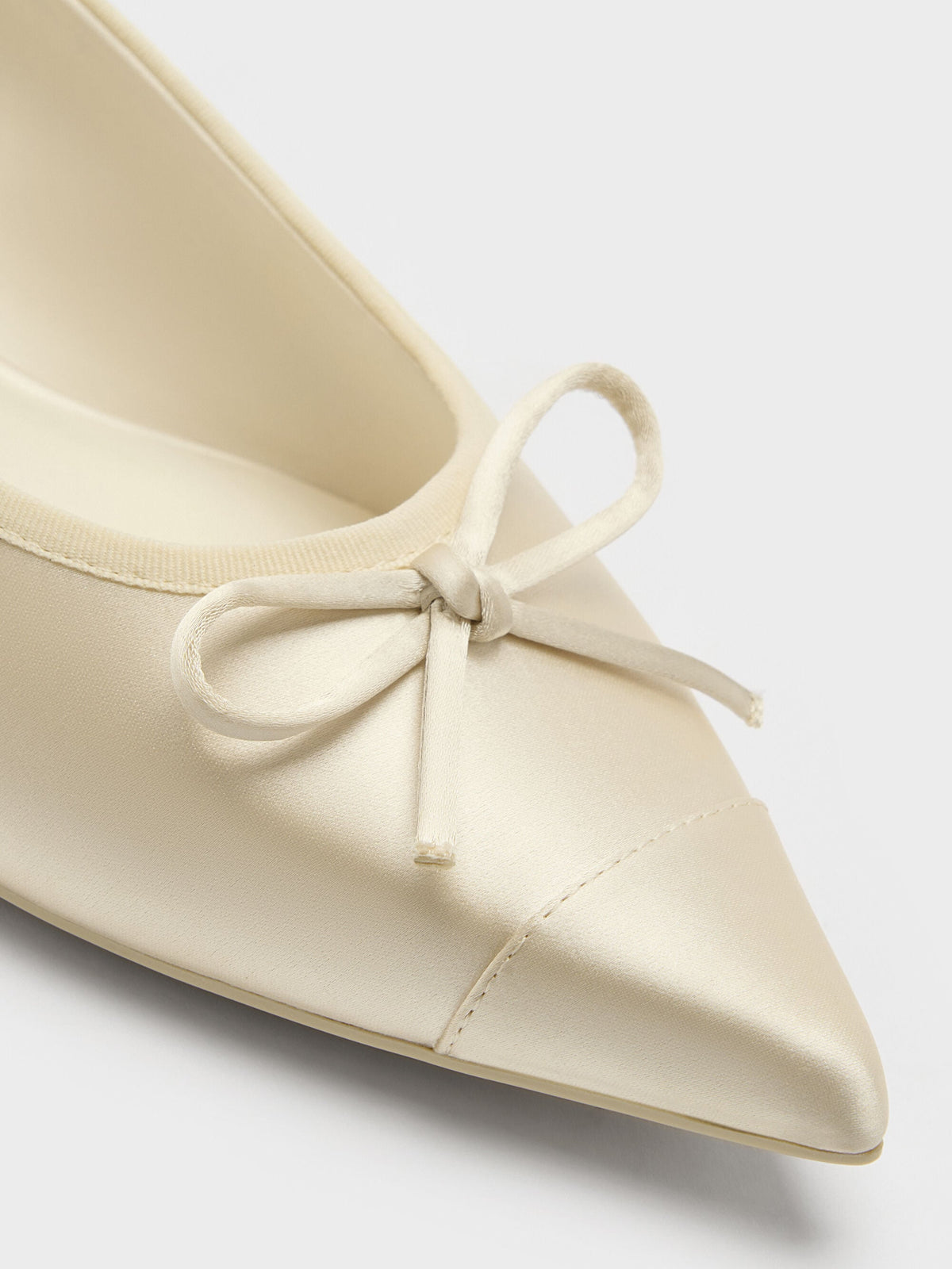 Briella Satin Cap-Toe Flats - Cream | CHARLES & KEITH