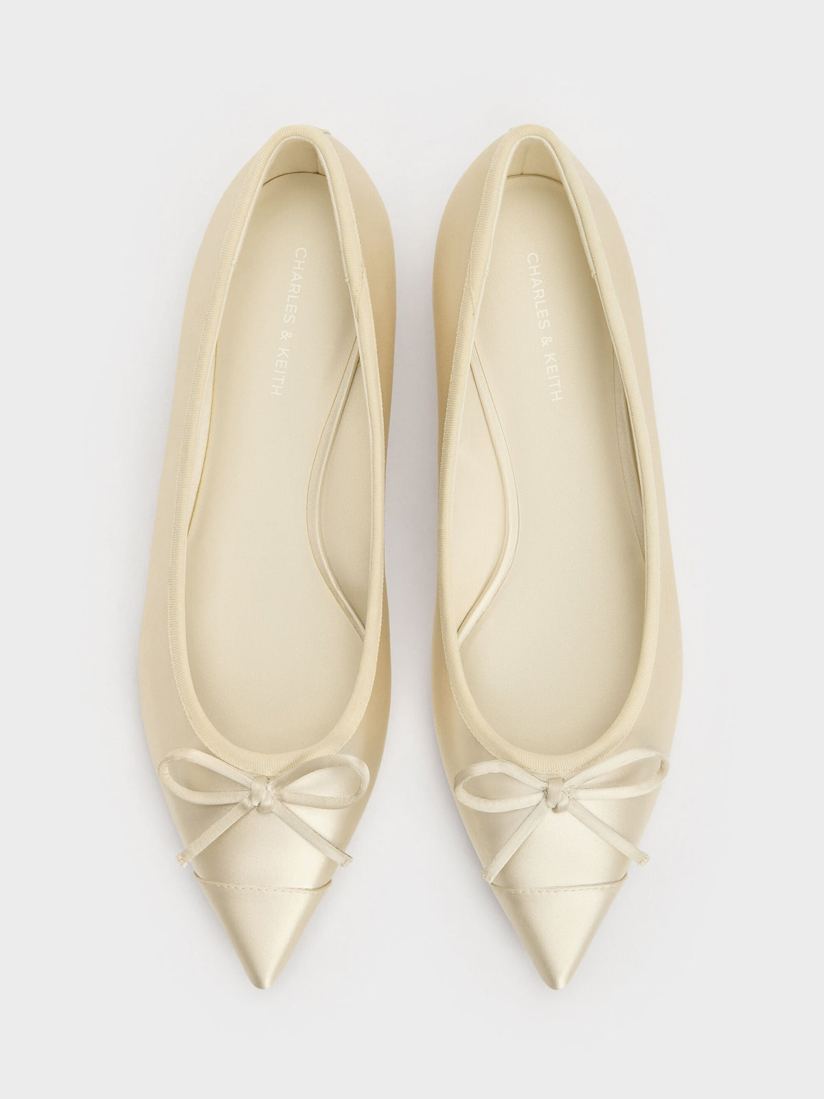 Briella Satin Cap-Toe Flats - Cream | CHARLES & KEITH