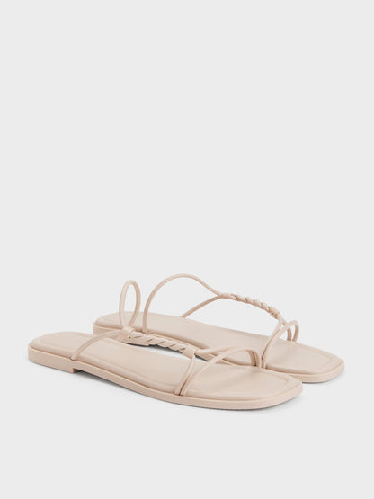 Fianna Twist-Strap Slide Sandals - Beige | CHARLES & KEITH