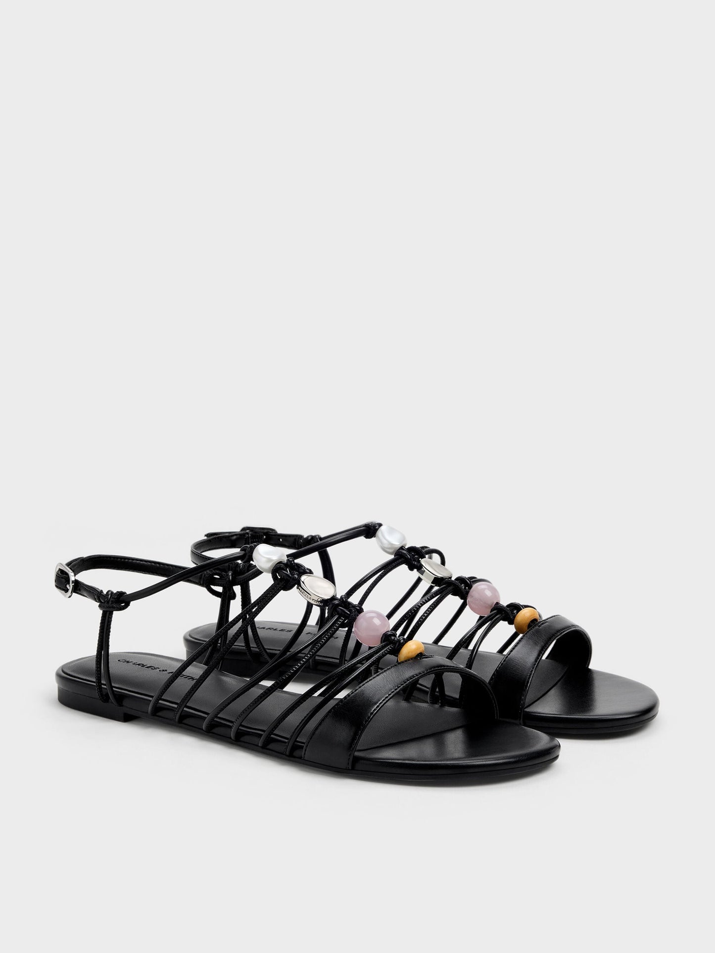 Georgie Bead Strappy Sandals - Black | CHARLES & KEITH