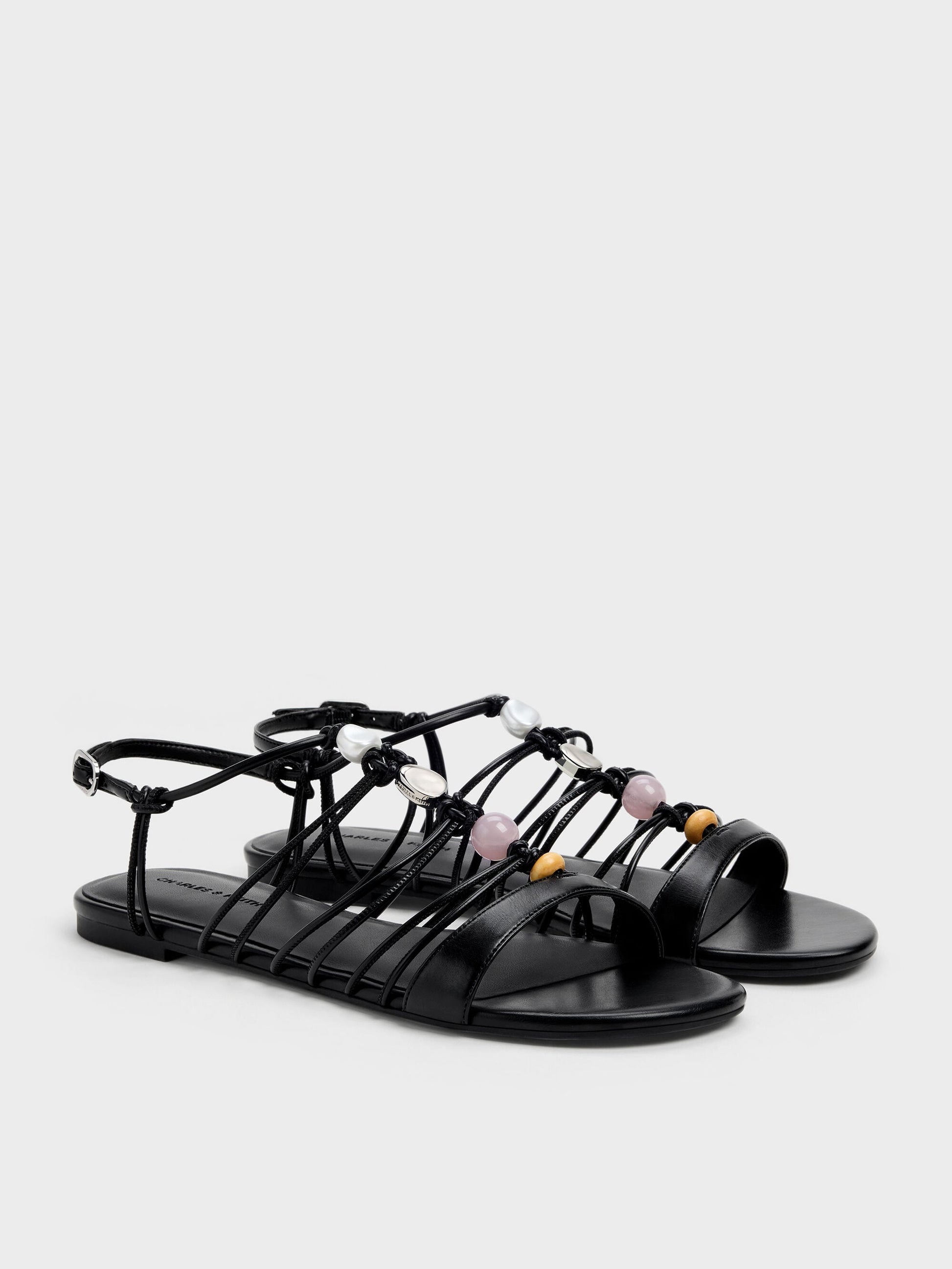 Georgie Bead Strappy Sandals - Black | CHARLES & KEITH