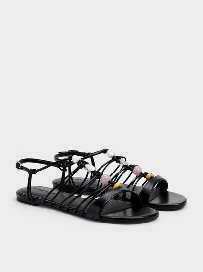 Georgie Bead Strappy Sandals - Black | CHARLES & KEITH