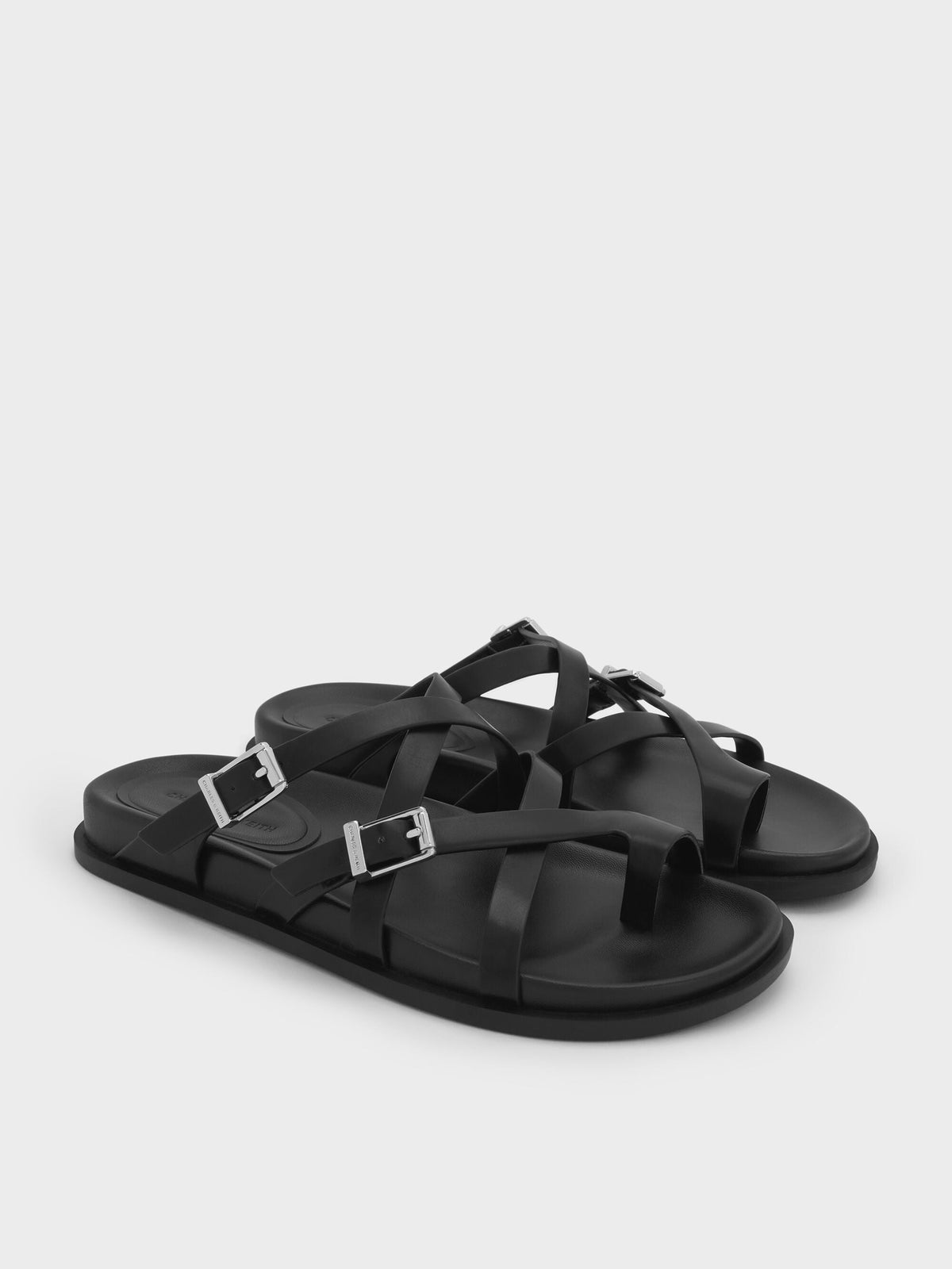 Crossover Toe-Ring Sandals - Black | CHARLES & KEITH
