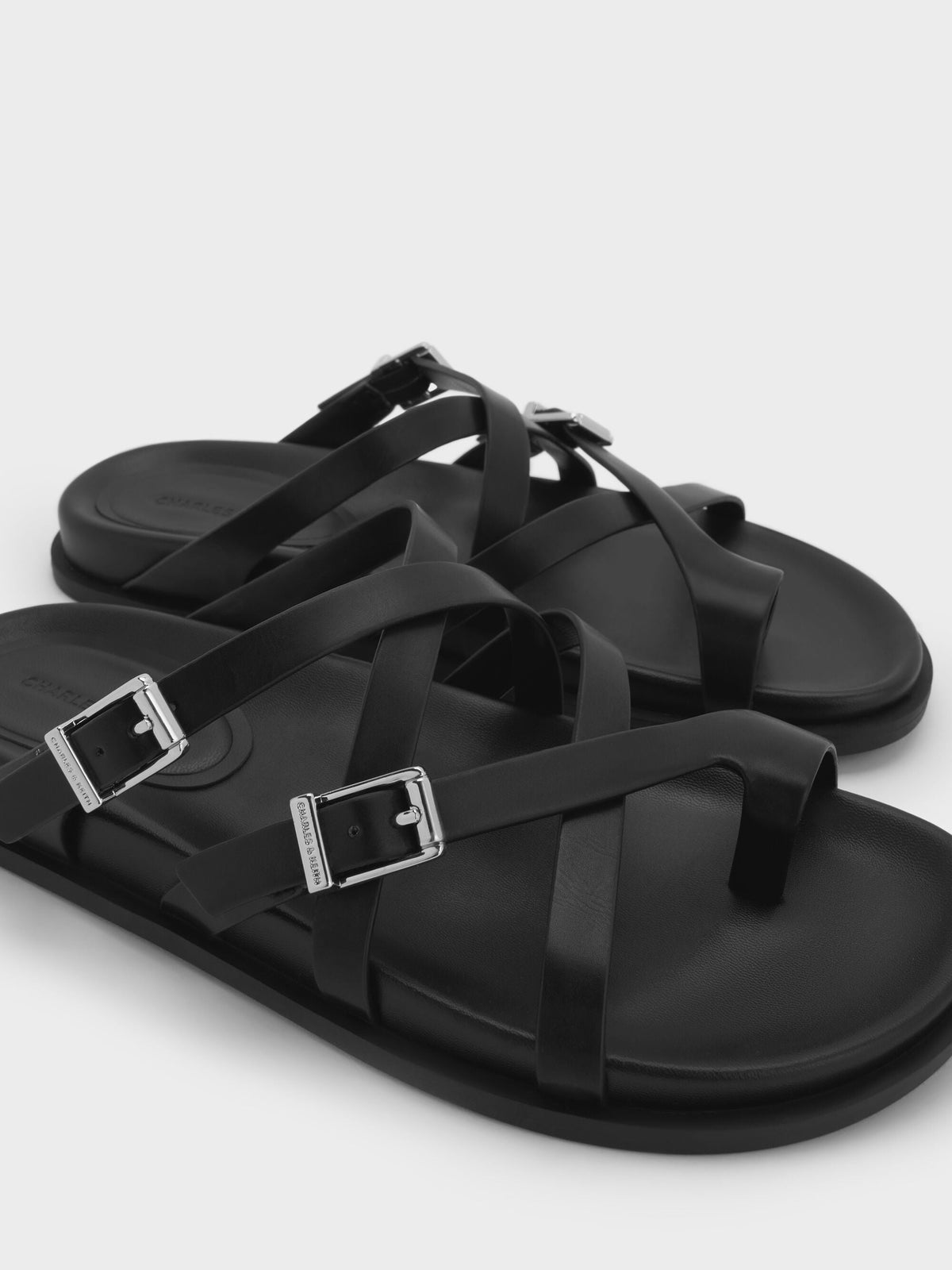 Crossover Toe-Ring Sandals - Black | CHARLES & KEITH