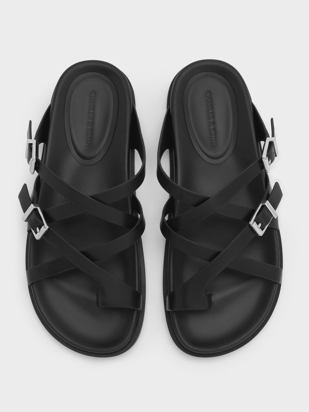 Crossover Toe-Ring Sandals - Black | CHARLES & KEITH