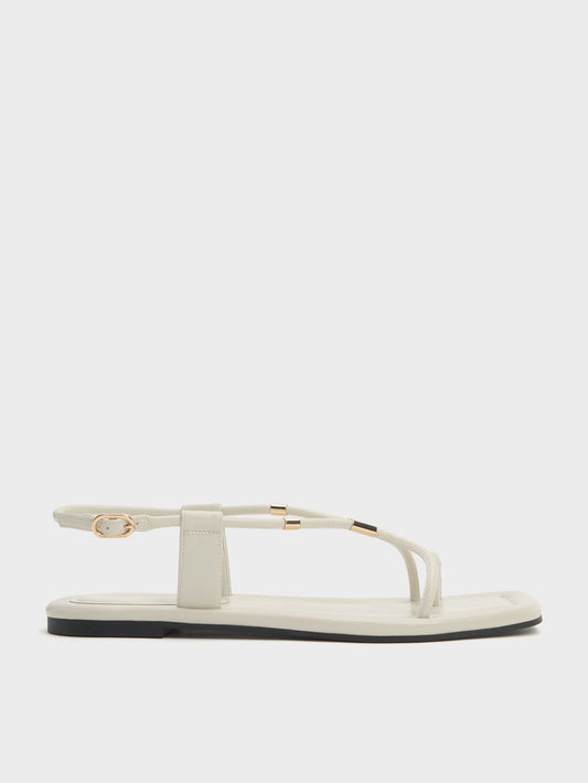 Metallic-Accent Toe-Ring Sandals - Chalk | CHARLES & KEITH