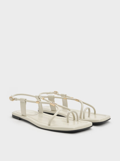 Metallic-Accent Toe-Ring Sandals - Chalk | CHARLES & KEITH