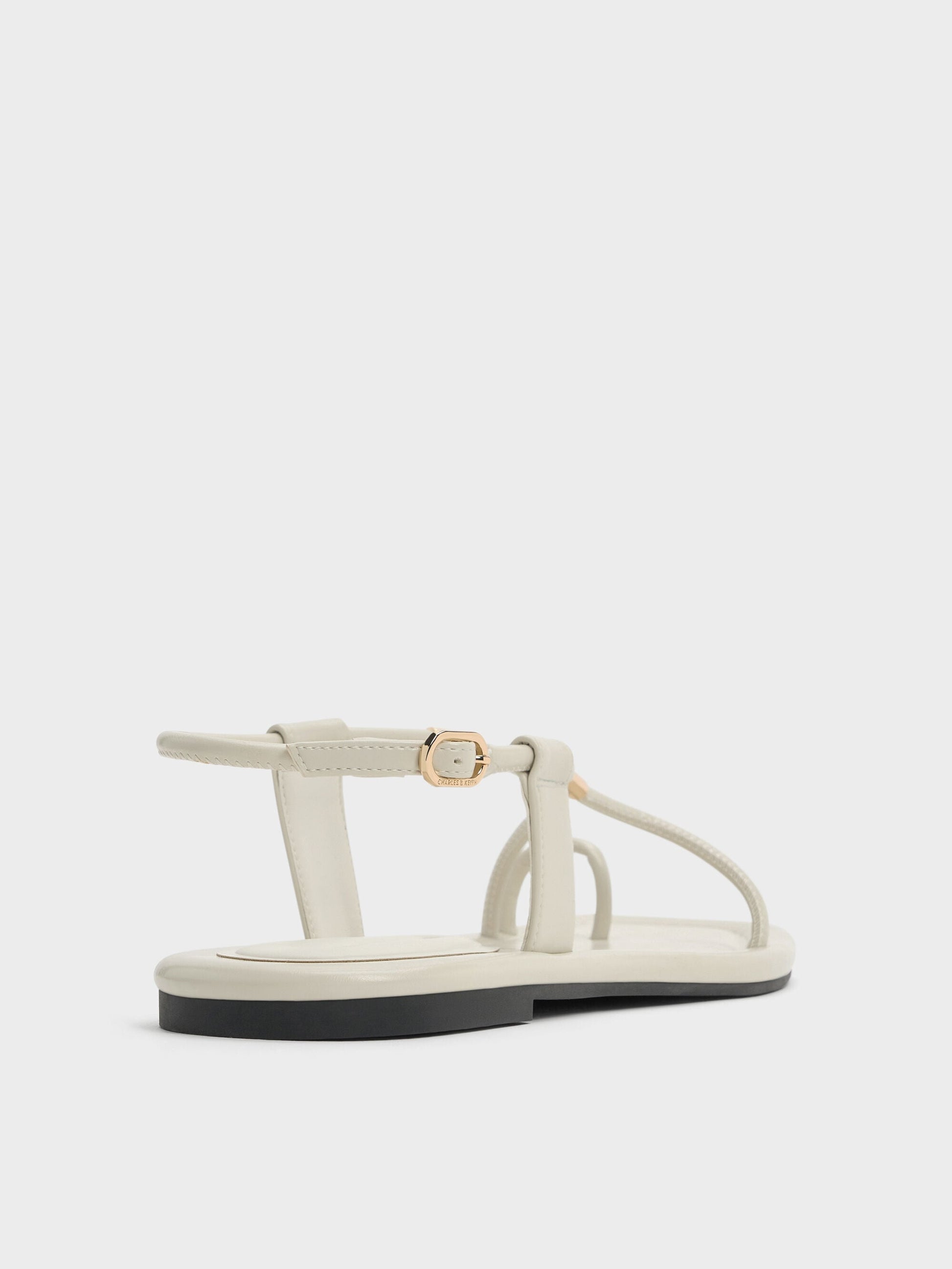 Metallic-Accent Toe-Ring Sandals - Chalk | CHARLES & KEITH