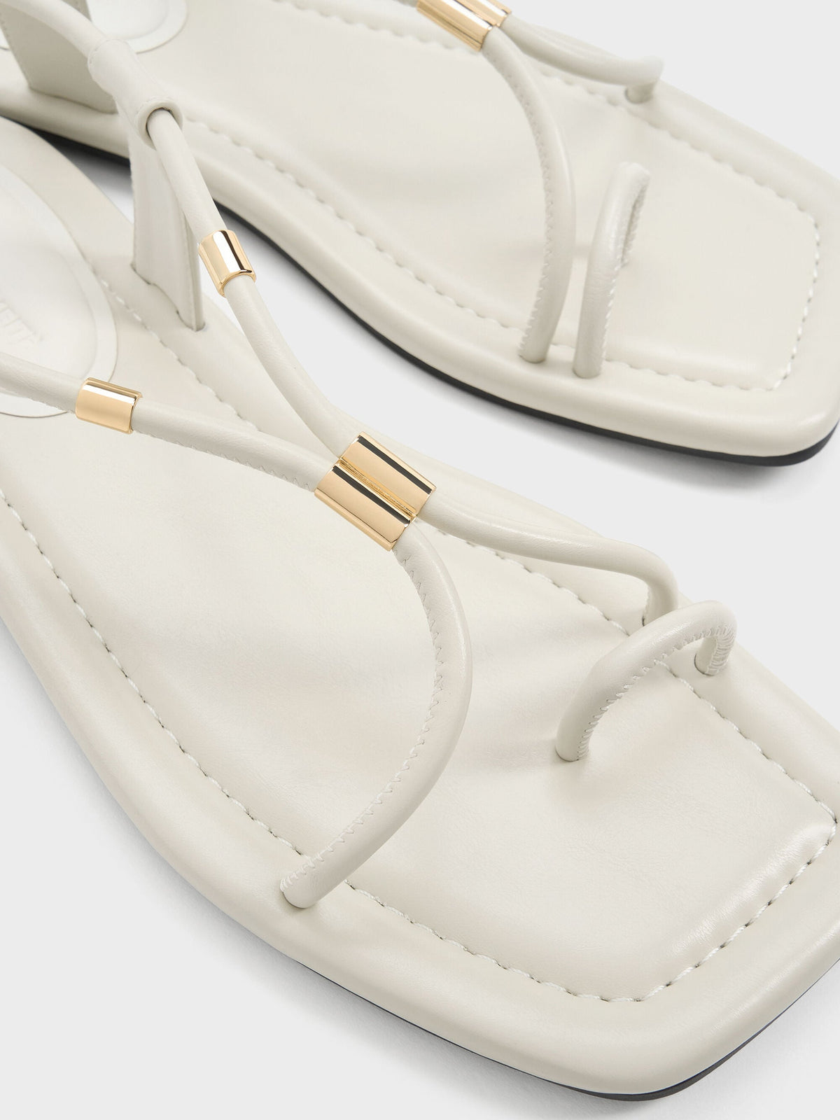 Metallic-Accent Toe-Ring Sandals - Chalk | CHARLES & KEITH
