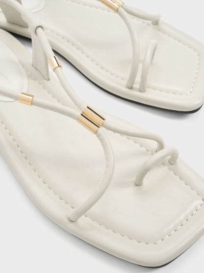 Metallic-Accent Toe-Ring Sandals - Chalk | CHARLES & KEITH