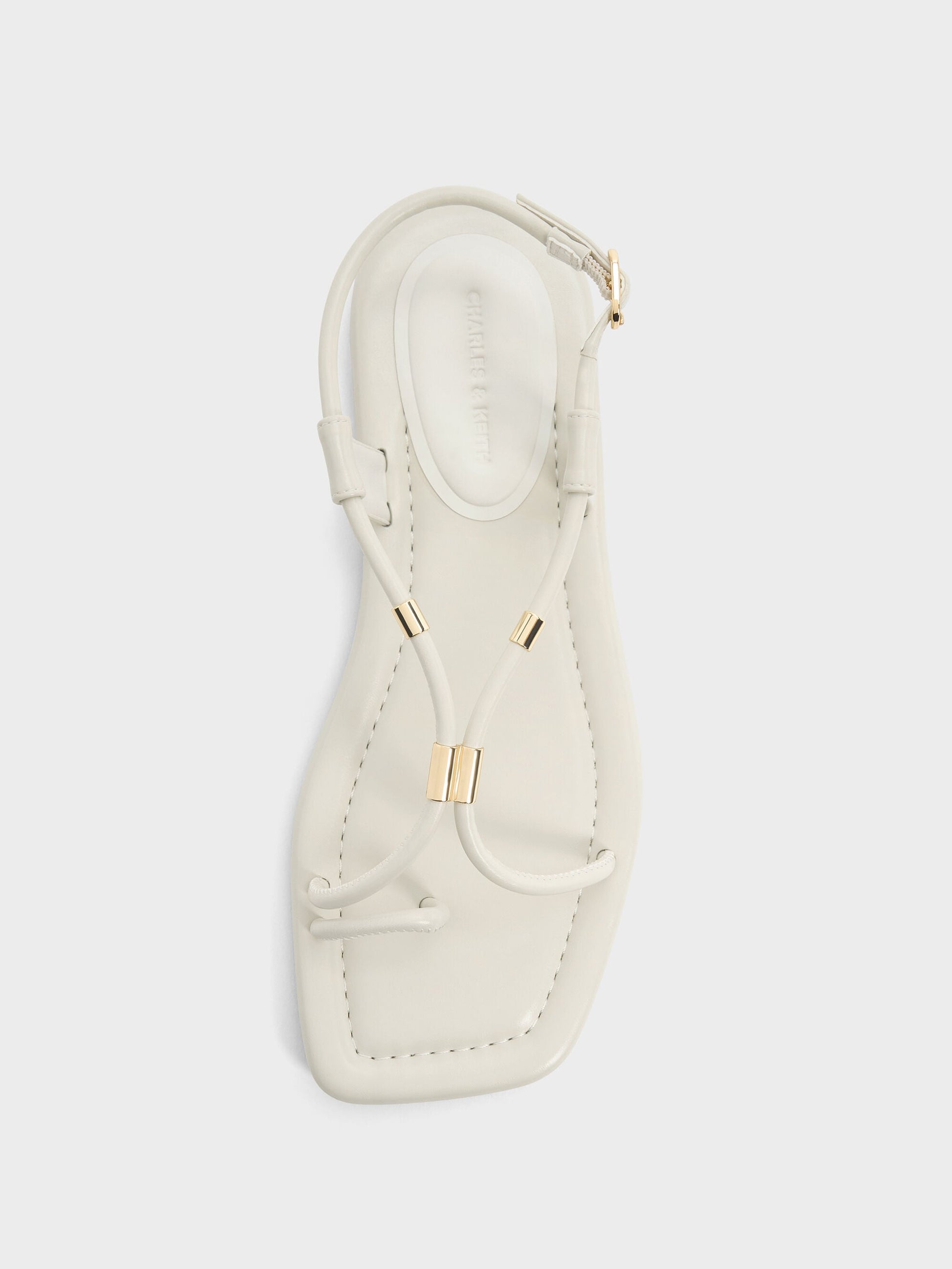 Metallic-Accent Toe-Ring Sandals - Chalk | CHARLES & KEITH