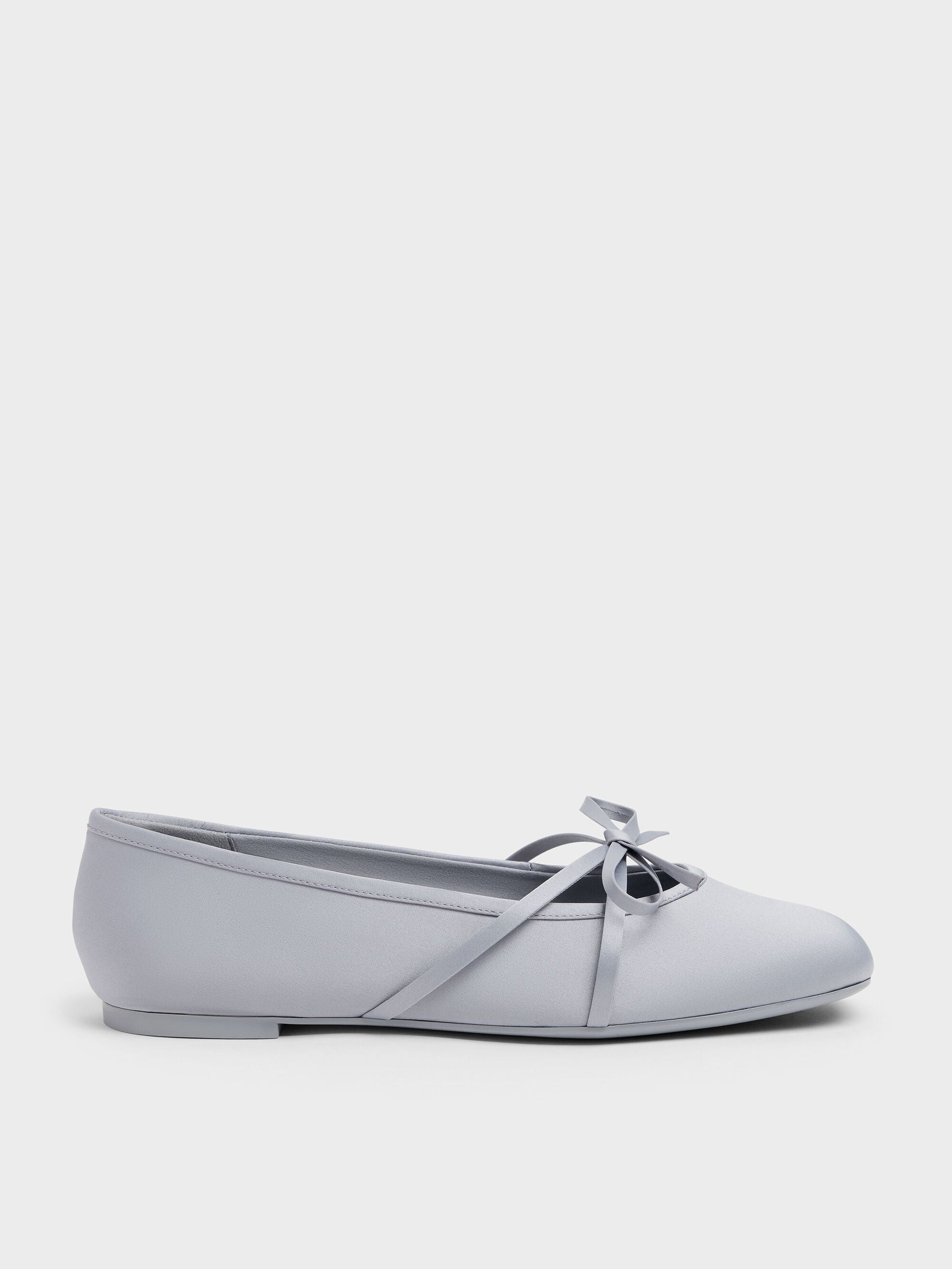 Satin Bow Ballet Flats - Grey | CHARLES & KEITH