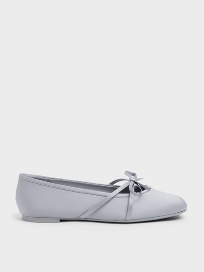 Satin Bow Ballet Flats - Grey | CHARLES & KEITH