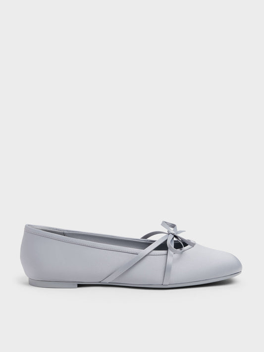 Satin Bow Ballet Flats - Grey | CHARLES & KEITH