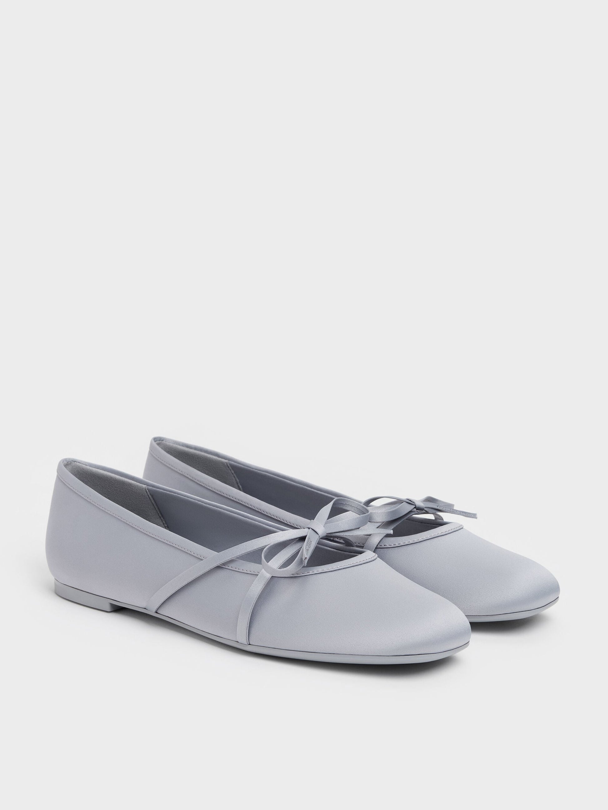 Satin Bow Ballet Flats - Grey | CHARLES & KEITH
