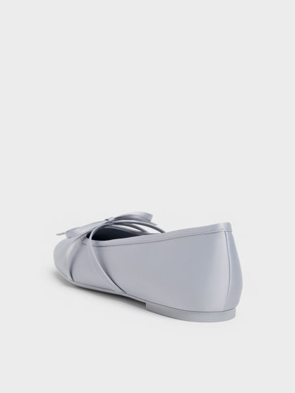 Satin Bow Ballet Flats - Grey | CHARLES & KEITH