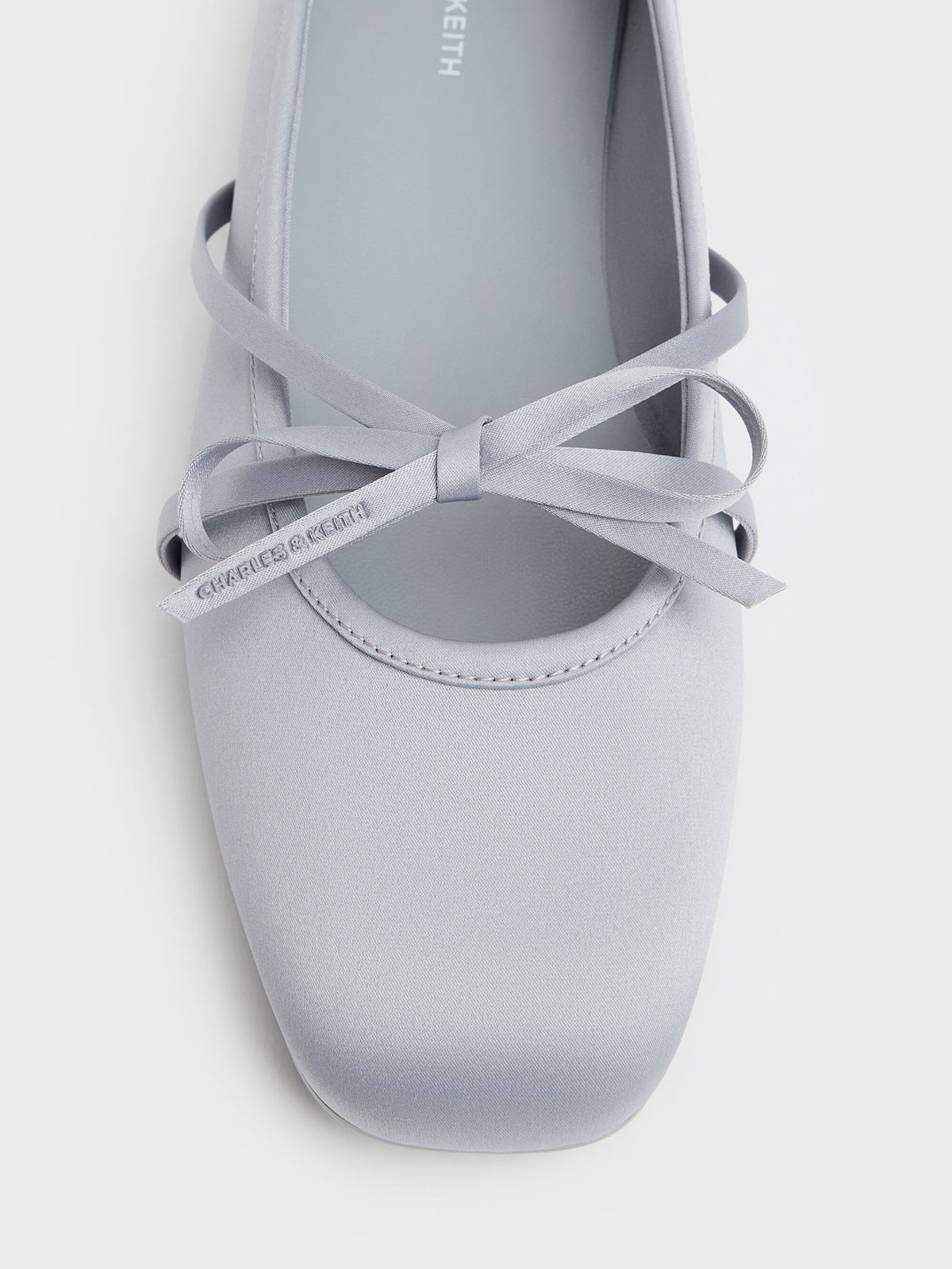 Satin Bow Ballet Flats - Grey | CHARLES & KEITH