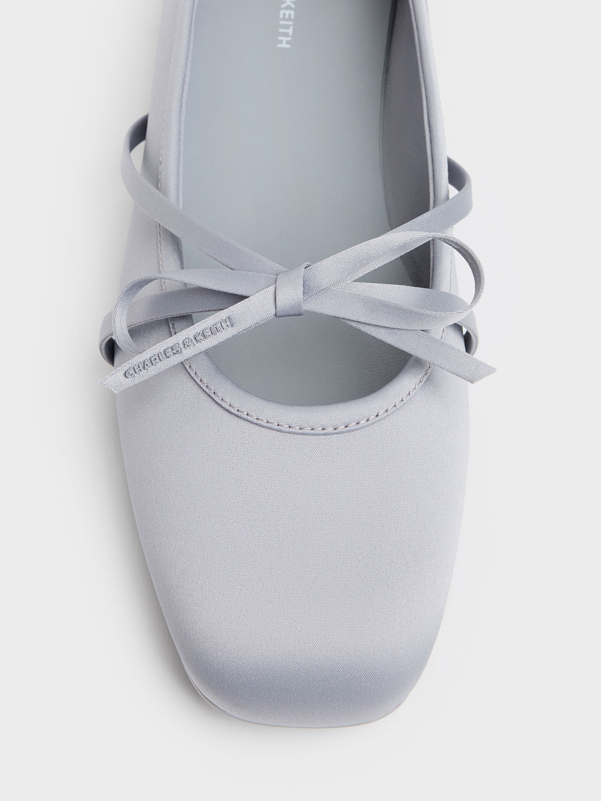Satin Bow Ballet Flats - Grey | CHARLES & KEITH