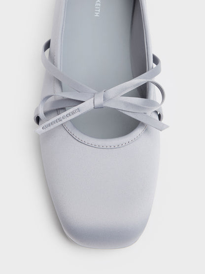 Satin Bow Ballet Flats - Grey | CHARLES & KEITH