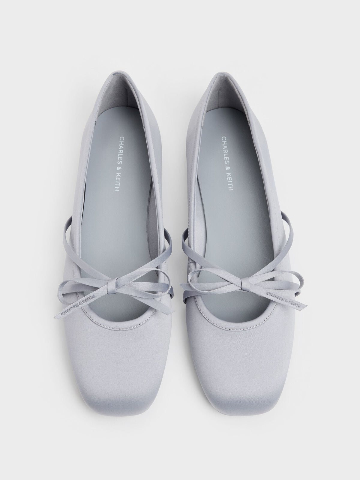 Satin Bow Ballet Flats - Grey | CHARLES & KEITH