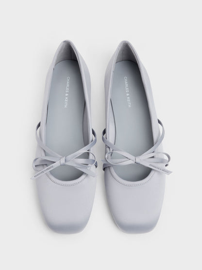Satin Bow Ballet Flats - Grey | CHARLES & KEITH