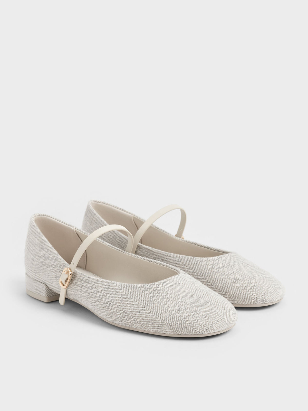 Gertrude Tweed Mary Janes - Light Grey | CHARLES & KEITH