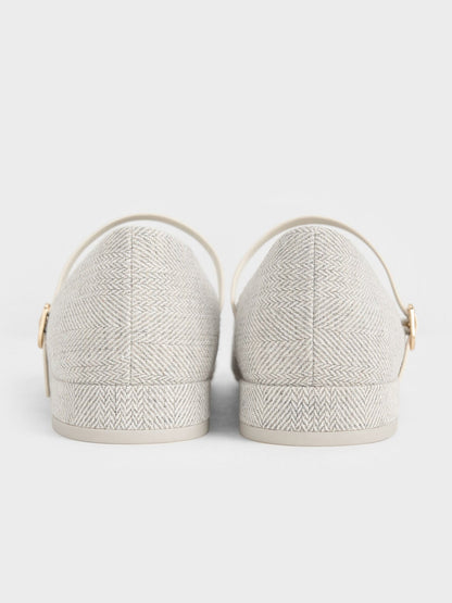 Gertrude Tweed Mary Janes - Light Grey | CHARLES & KEITH