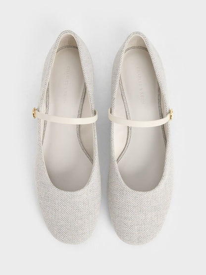 Gertrude Tweed Mary Janes - Light Grey | CHARLES & KEITH
