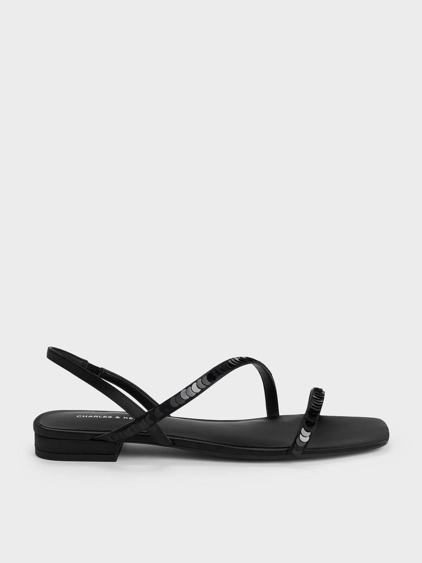 Briella Sequinned Strappy Sandals - Black Textured | CHARLES & KEITH