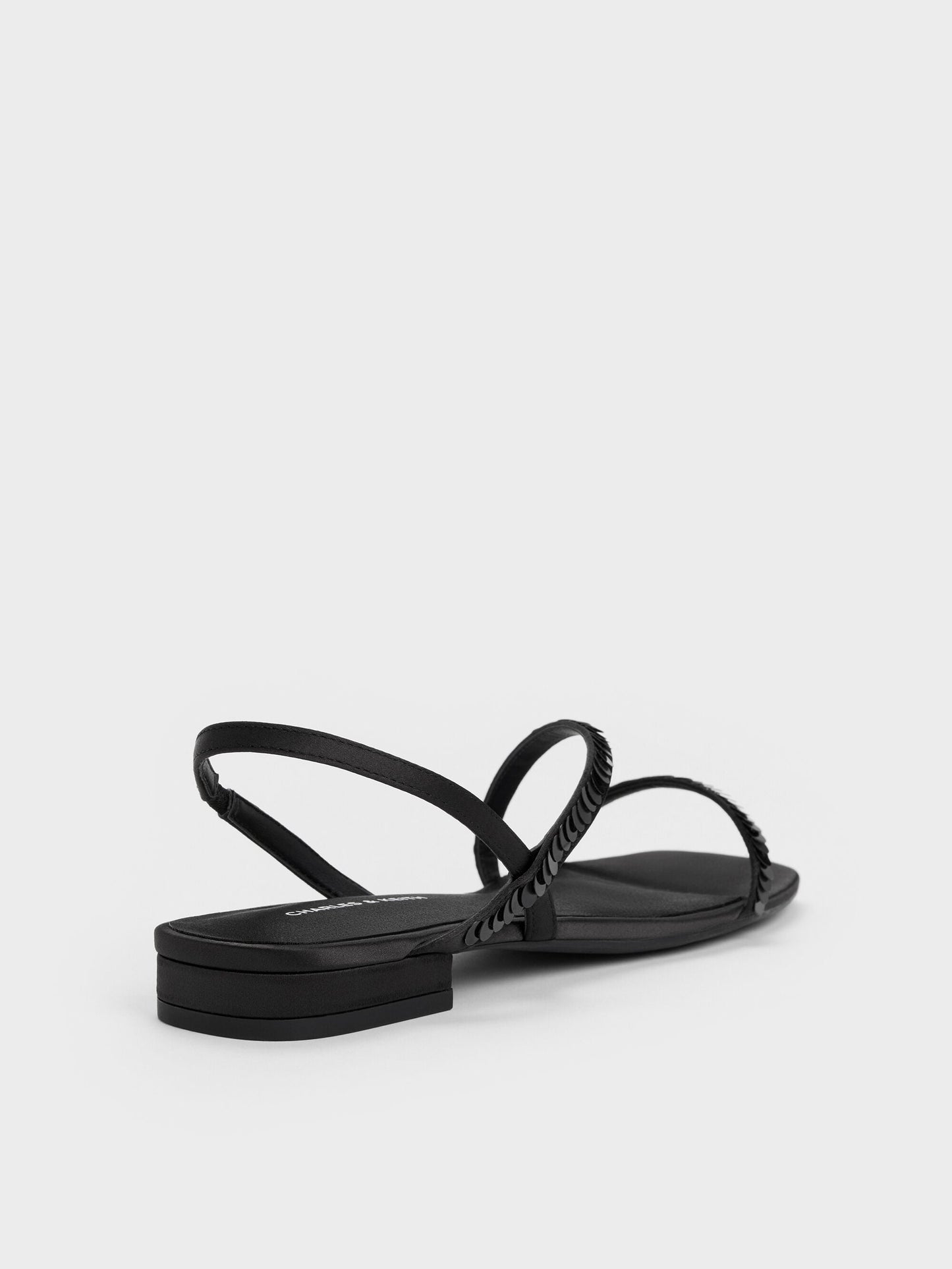 Briella Sequinned Strappy Sandals - Black Textured | CHARLES & KEITH