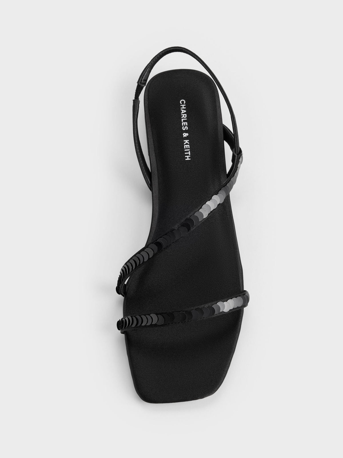 Briella Sequinned Strappy Sandals - Black Textured | CHARLES & KEITH